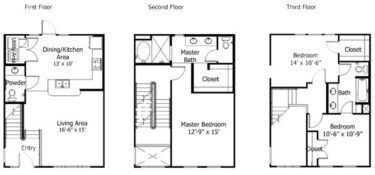 Rendering of the Oaks 5THC1 floor plan with 3 bedroom[s] and 2.5 bathroom[s] at Thousand Oaks