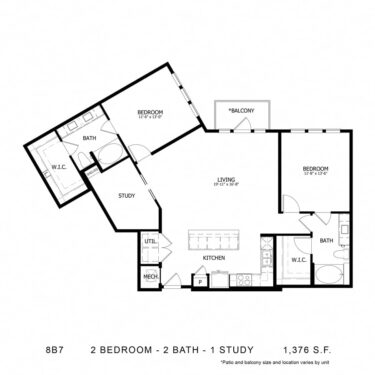 Rendering of the Stag`s Leap 8B7 floor plan with 2 bedroom[s] and 2 bathroom[s] at Thousand Oaks