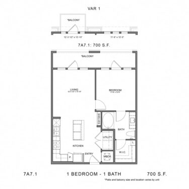 Rendering of the Stag`s Leap 7A7.1 floor plan with 1 bedroom[s] and 1 bathroom[s] at Thousand Oaks