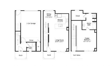 Rendering of the Oaks 3THA2G floor plan with 1 bedroom[s] and 1 bathroom[s] at Thousand Oaks
